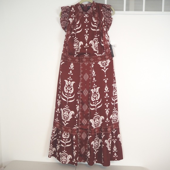 Lane Bryant Dresses & Skirts - Lane Bryant Burgundy‎ Floral Print Maxi Dress Flutter Sleeve Mock Neck Size 16